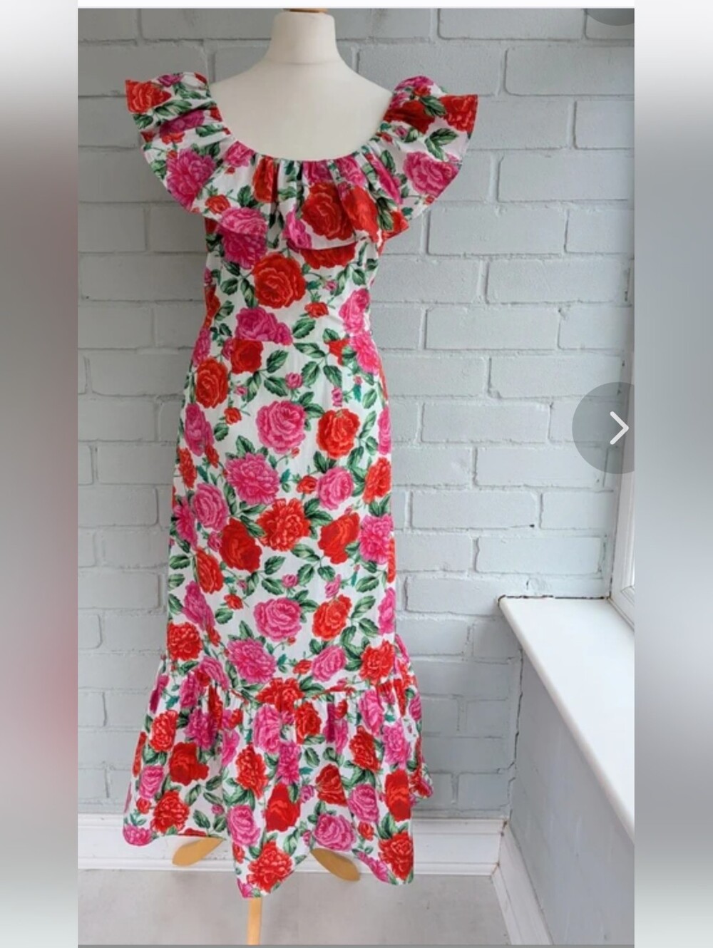 Queens of Archive Floral Rose Print Ruffle Maxi Dress